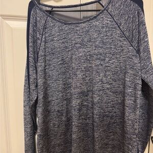 Athleta Navy Heathered Long Sleeve Top with see through upper back and navy